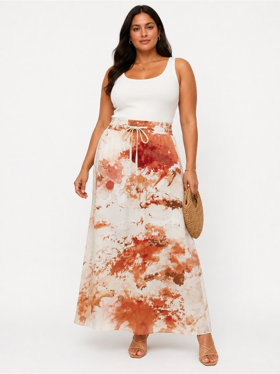 Vivienne Tam Dresses & Skirts - Vivienne Tam watercolor abstract silk blend drawstring maxi skirt terracotta 10